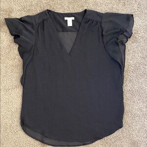 Black V-Neck Flutter Sleeve Top